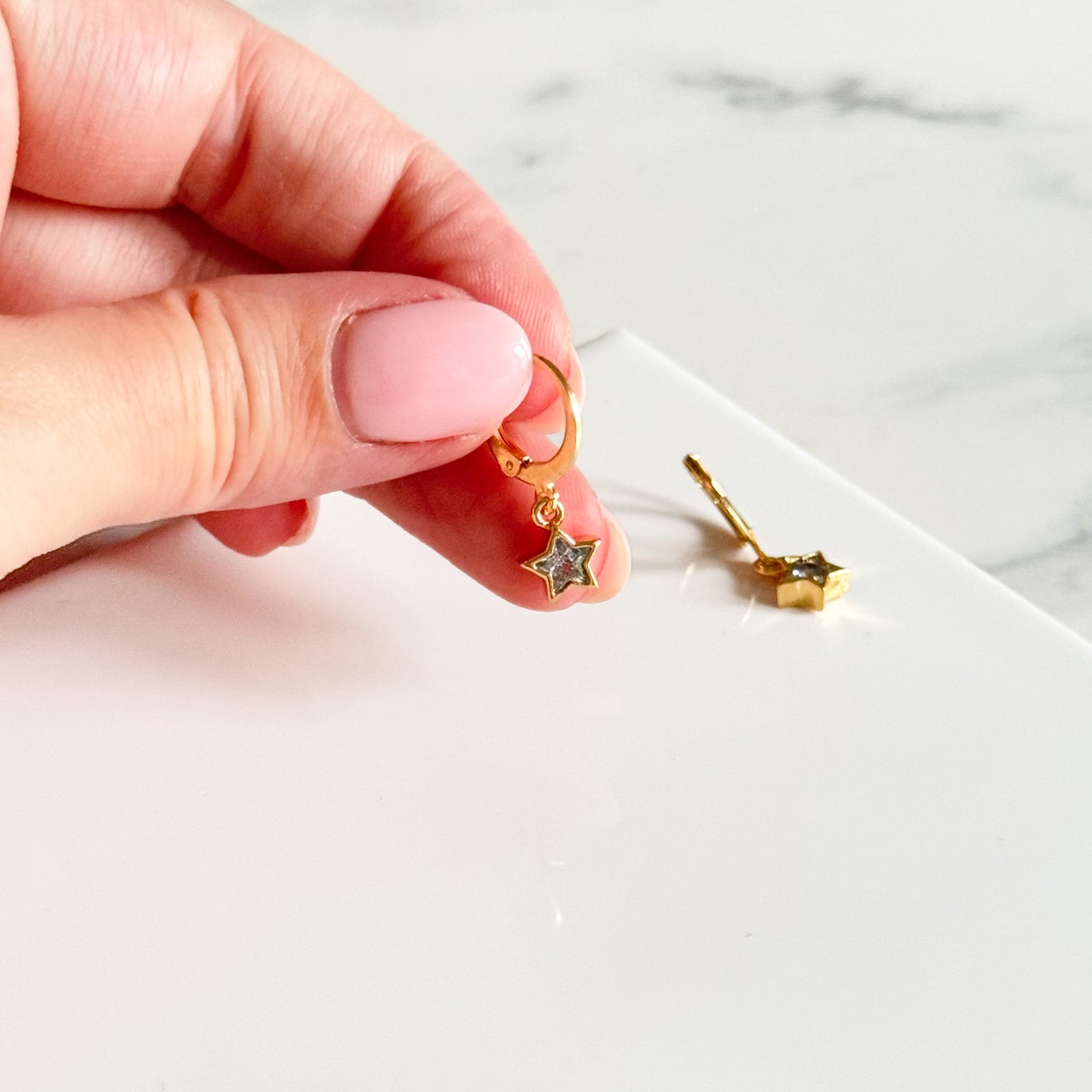Gold Plated White Star CZ Huggies