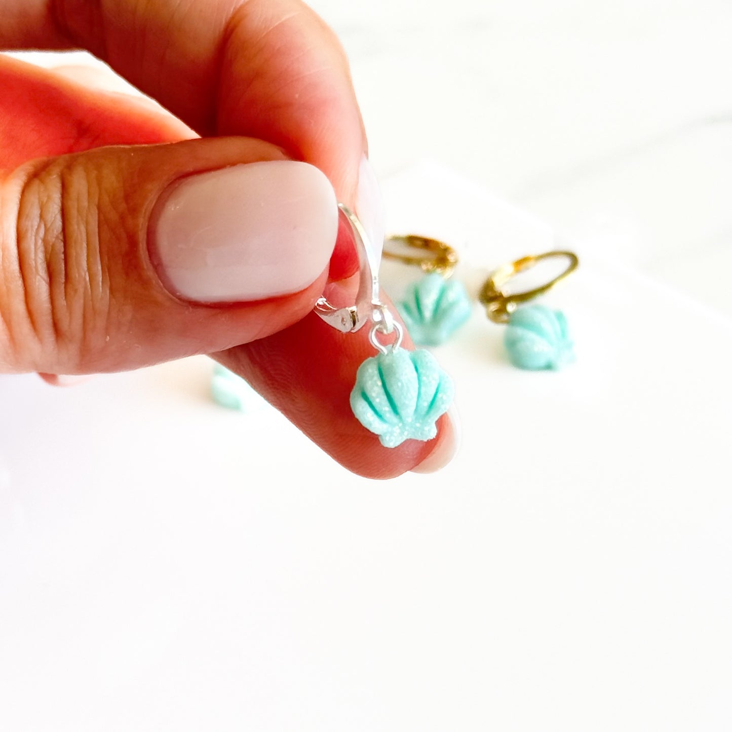 Mint Glittery Shell Huggies
