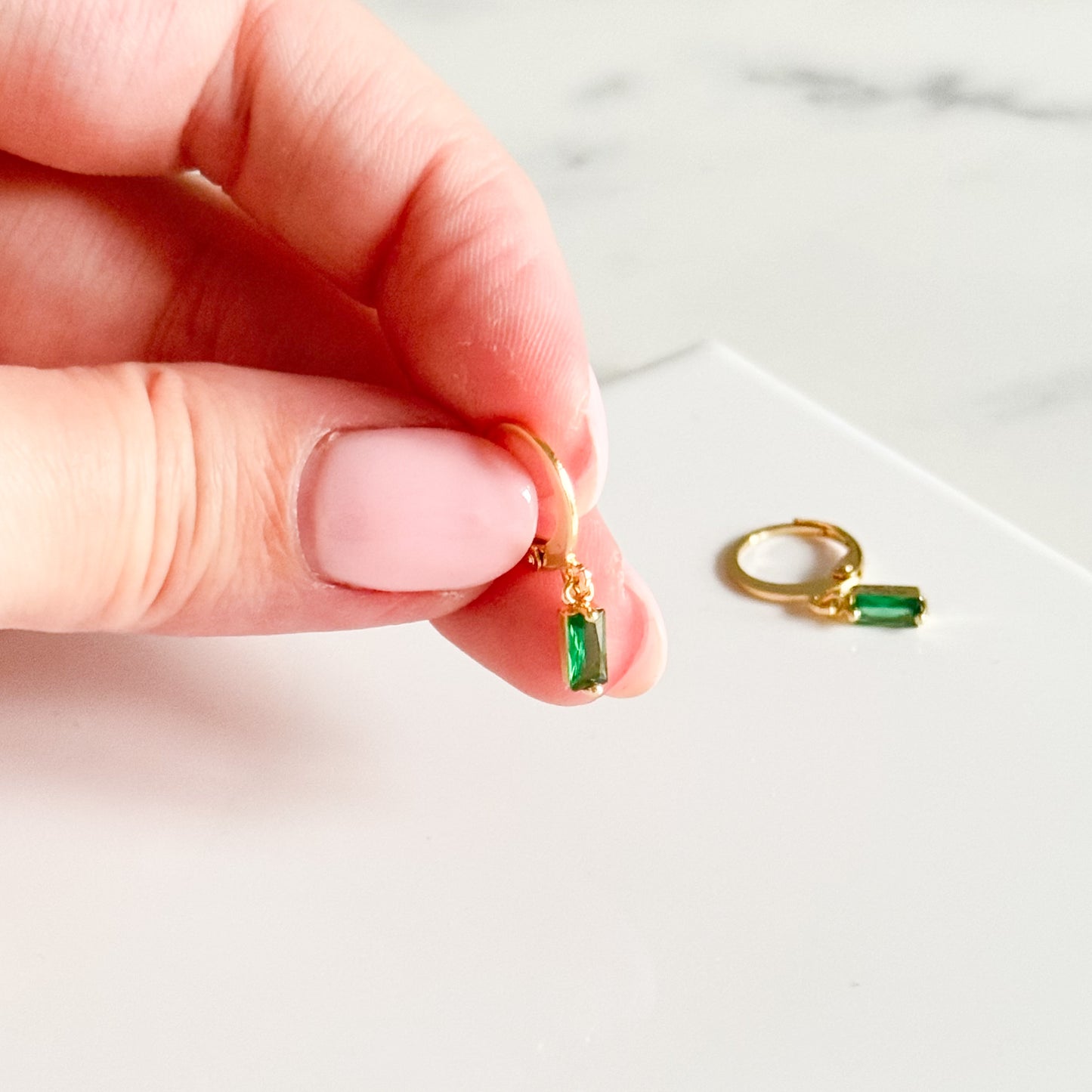 Gold Plated Bottle Green CZ Huggies