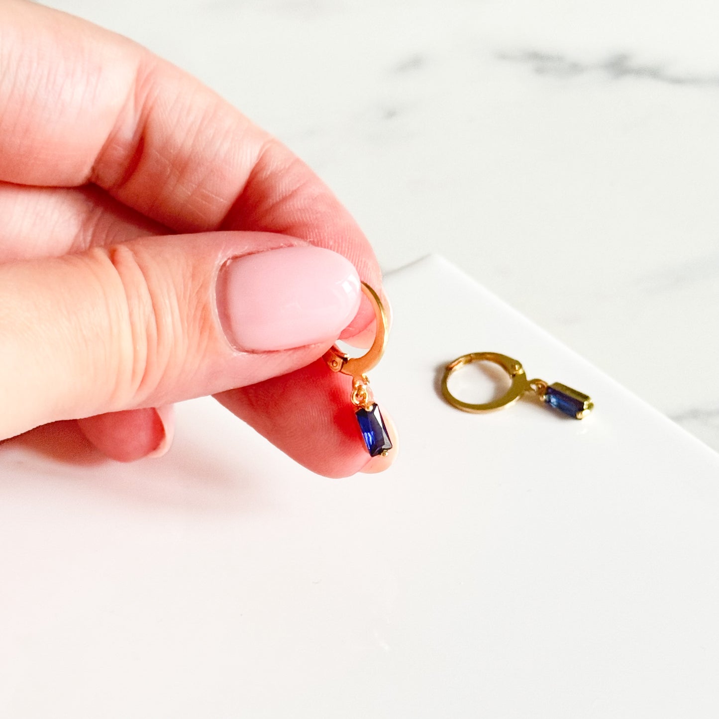 Gold Plated Royal Blue CZ Huggies