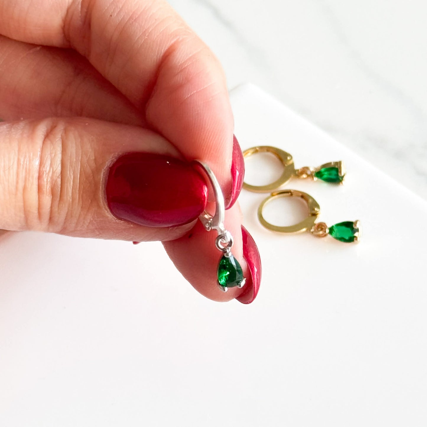 Teardrop Green CZ Huggies