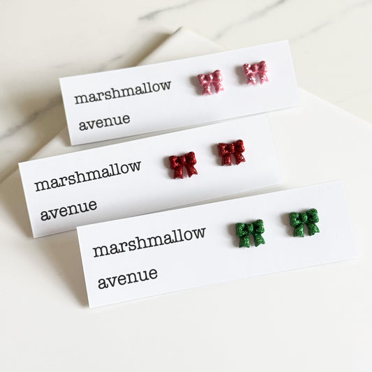 Glitter Christmas Bow Studs