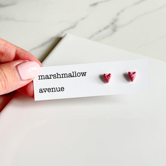 Pink Mini Glitter Heart Studs