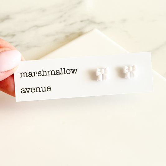Glittery White Bow Studs