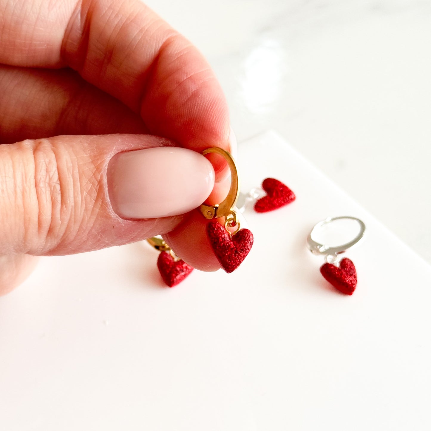 Red Glitter Heart Huggies