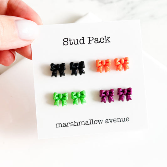 Glittery Halloween Bow Stud Pack
