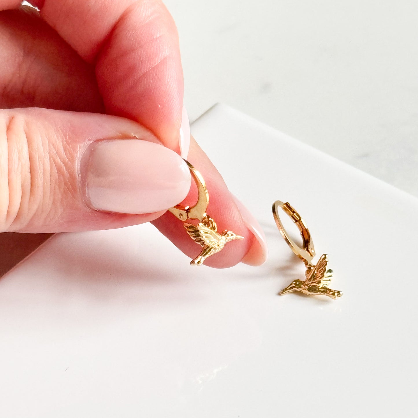 Gold Plated Miniature Humming Birds Huggies