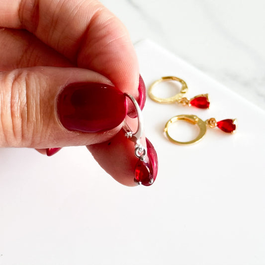 Teardrop Red CZ Huggies